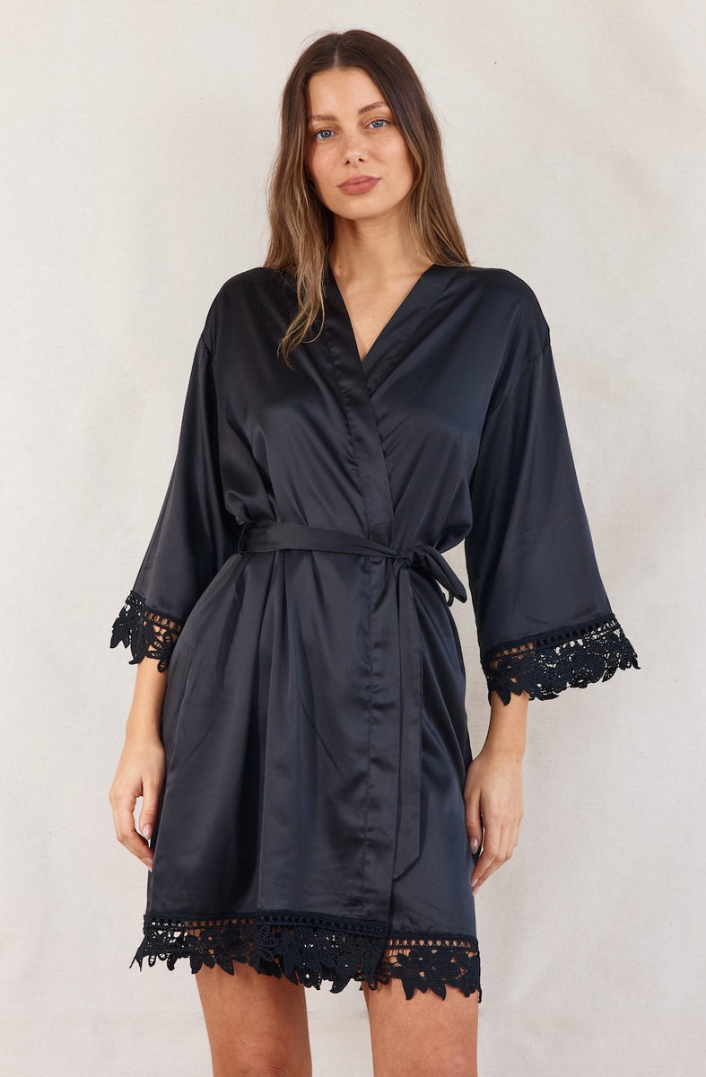 Ella Black Satin Robe | Bridal Party Robes | Bridesmaids Only