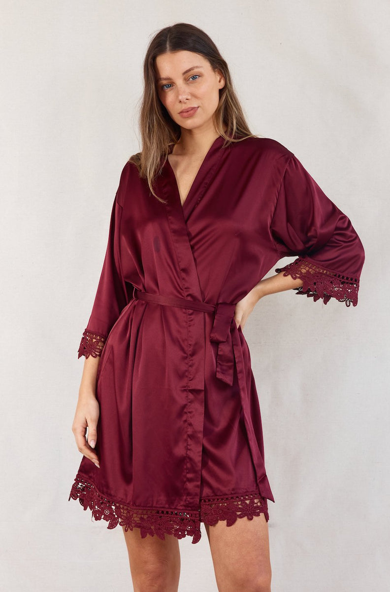 Ella Cabernet Satin Robe | Bridal Party Robes | Bridesmaids Only